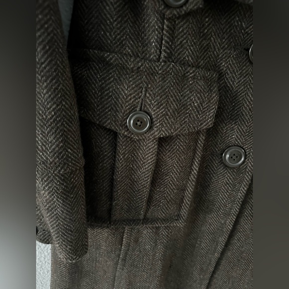 Military Style Olive Green Wool Blend Belted Coat - Picture 3 of 5